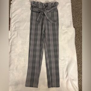 SHEIN Black and White Plaid High-Waisted Trousers